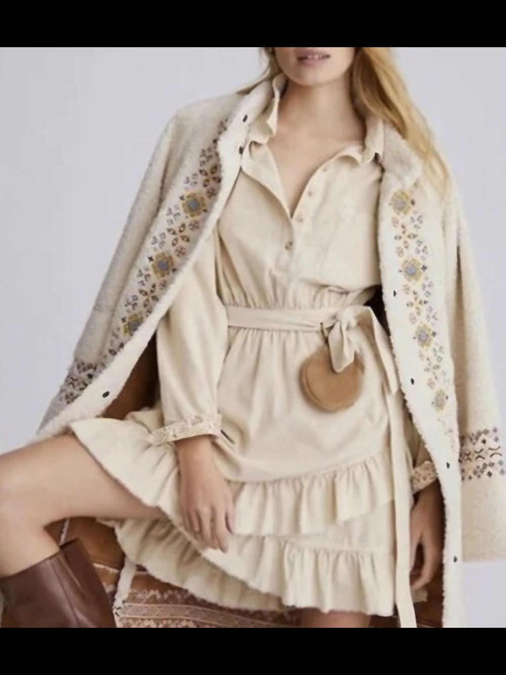 Anthropologie Pilcro Corduroy Ruffle Belted mini Dress